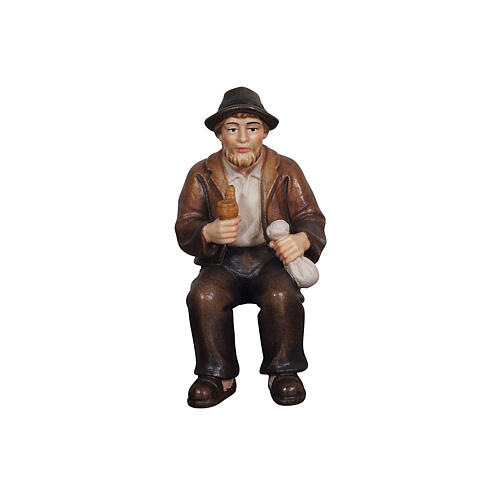 Grandfather with his pipe, painted wood figurine for 9.5 cm Mahlknecht Nativity Scene, Val Gardena 1