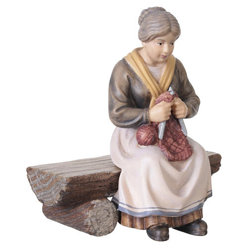 Nonna e nonno su panca Mahlknecht presepe 12 cm legno dipinto Val Gardena  3