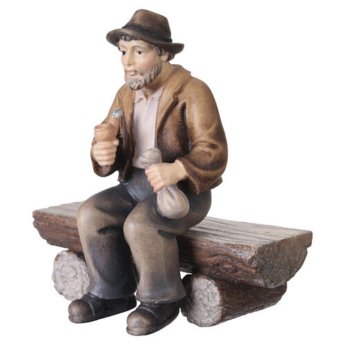 Nonna e nonno su panca Mahlknecht presepe 12 cm legno dipinto Val Gardena  5
