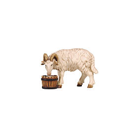 Ram drinking in a bucket for 9.5 cm Mahlknecht Nativity Scene, Val Gardena painted wood