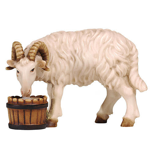 Ram drinking in a bucket for 9.5 cm Mahlknecht Nativity Scene, Val Gardena painted wood 1