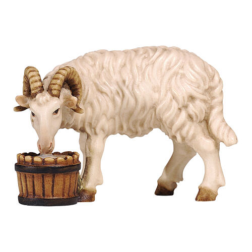 Ram with bucket, Val Gardena painted wood, 12 cm Mahlknecht Nativity Scene 1