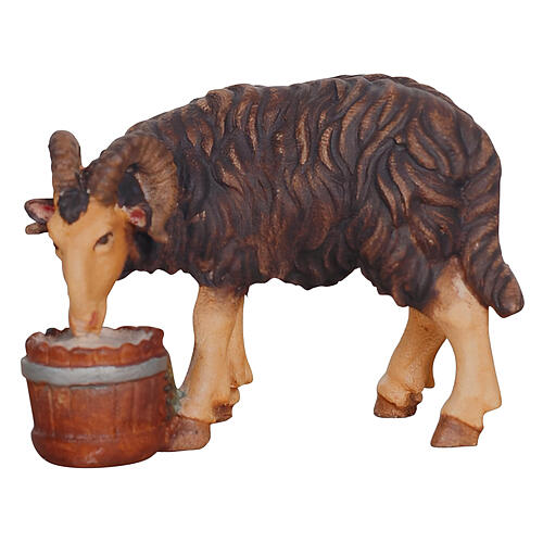 Black ram with bucket for 12 cm Mahlknecht Nativity Scene, painted wood, Val Gardena 1