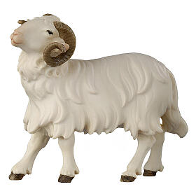 Carnero cabeza a la izquierda 9,5 cm belén Mahlknecht madera pintada Val Gardena