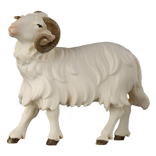 Baran z głową skierowaną w lewo, szopka Mahlknecht 9,5cm, drewno malowane Val Gardena 1