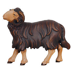 Carnero negro cabeza hacia la izquierda 12 cm madera pintada belén Mahlknecht Val Gardena