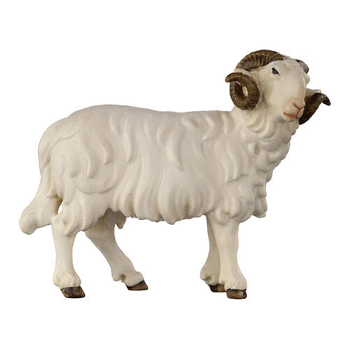 Ram with head turning right, Val Gardena painted wood, 12 cm Mahlknecht Nativity Scene 1