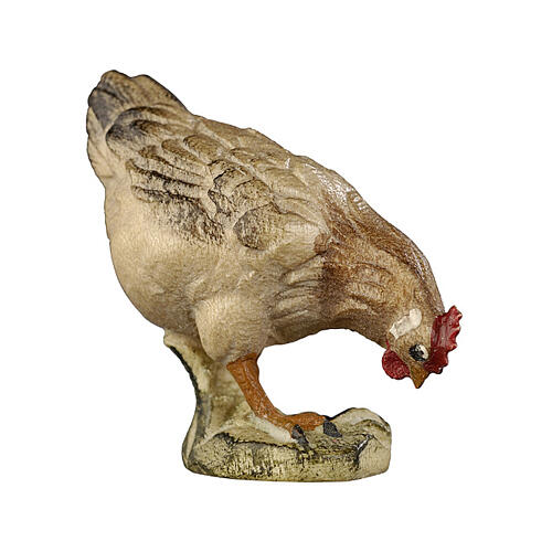 Poule qui picore crèche Mahlknecht bois peint Val Gardena 12 cm 1