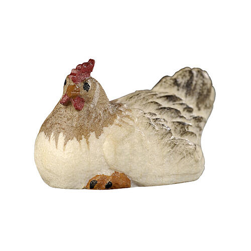 Poule qui couve crèche Mahlknecht bois peint Val Gardena 12 cm 1