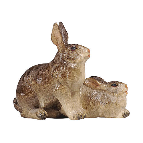 Groupe lapins pour crèche Mahlknecht 12 cm en bois peint Val Gardena 1