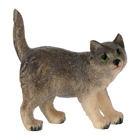 Standing cat painted Val Gardena wood 12 cm Mahlknecht nativity