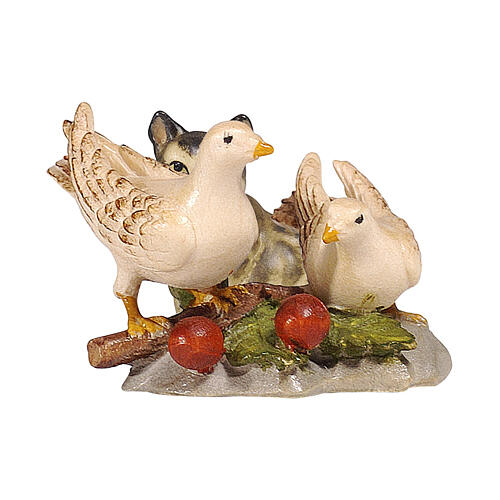 Par de pombas madeira pintada 9,5 cm presépio Mahlknecht Val Gardena 1