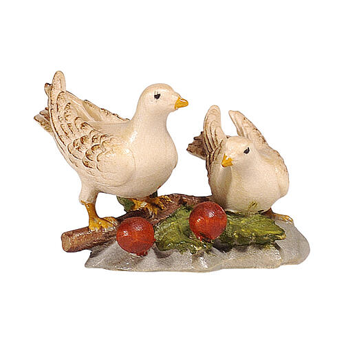 Couple of doves, painted wood statue of 12 cm, Val Gardena Mahlknecht Nativity Scene 1