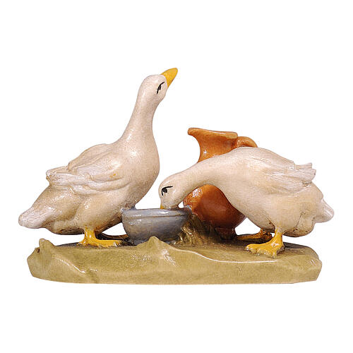 Ducks with bowl and jar, Val Gardena painted wood, 12 cm Mahlknecht Nativity Scene 1