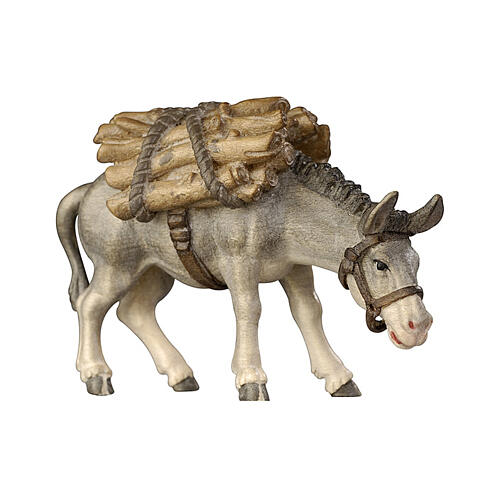 Donkey with firewood 9.5 cm painted Val Gardena wood Mahlknecht nativity 1