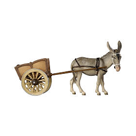 Donkey pulling cart 12 cm painted Val Gardena wood Mahlknecht nativity