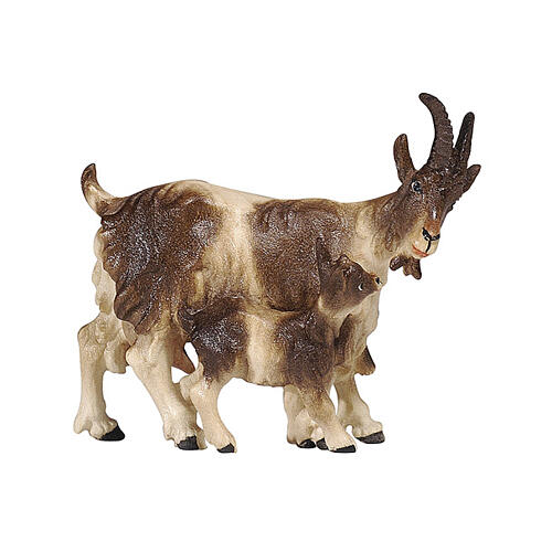 Chèvre avec chevreau 9,5 cm pour crèche Mahlknecht en bois peint Val Gardena 1