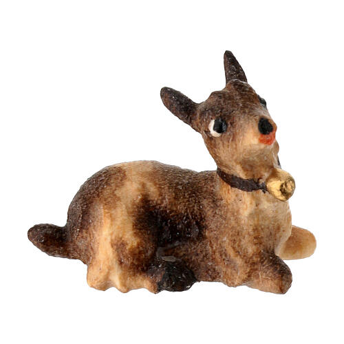 Cabrito deitado para presépio Mahlknecht de madeira pintada Val Gardena 9,5 cm 1