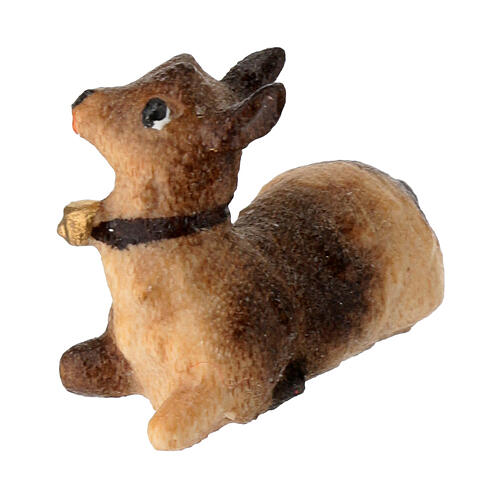 Cabrito deitado para presépio Mahlknecht de madeira pintada Val Gardena 9,5 cm 2