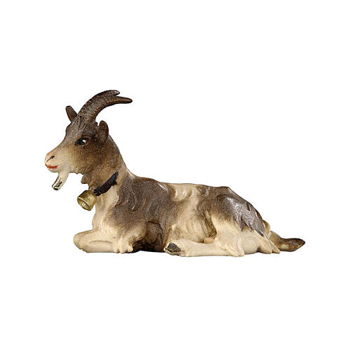 Chèvre allongée 9,5 cm pour crèche Mahlknecht en bois peint Val Gardena 1