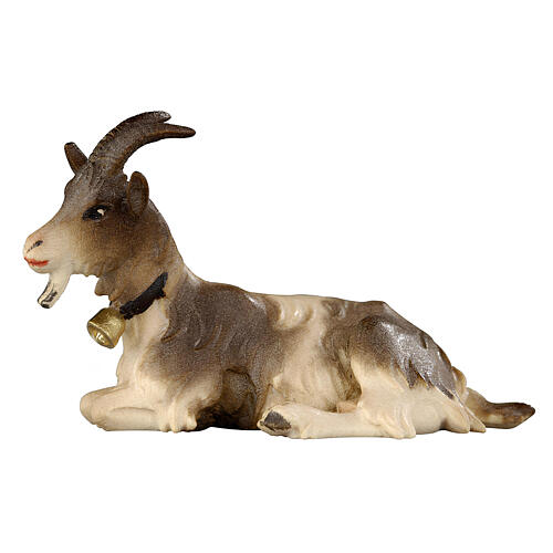 Cabra deitada para presépio Mahlknecht de madeira pintada Val Gardena 9,5 cm 1