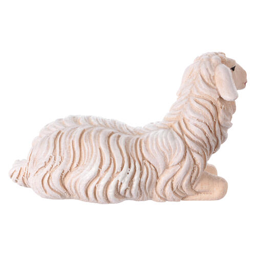 Mouton allongé tête à gauche figurine 12 cm pour crèche Mahlknecht bois peint Val Gardena 3