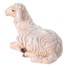 Sheep figurine lying head to the left 12 cm Mahlknecht nativity painted Val Gardena wood