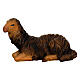 Mouton noir couché tête à gauche 12 cm crèche Mahlknecht bois peint Val Gardena s1