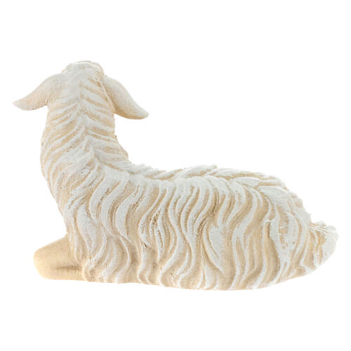 Mouton allongé tête à droite figurine 12 cm pour crèche Mahlknecht bois peint Val Gardena 3