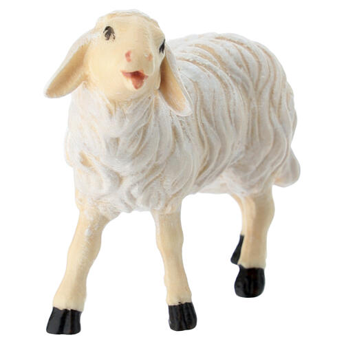 Sheep eating head high, 9.5 cm Mahlknecht nativity scene painted Val Gardena wood 3