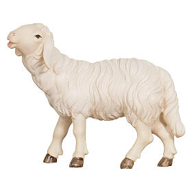 Sheep eating with head up, 12 cm painted wood Mahlknecht Nativity Scene, Val Gardena