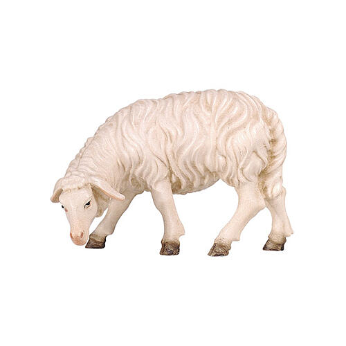 Mouton qui mange tête à gauche 9,5 cm crèche Mahlknecht Val Gardena figurine bois peint 1