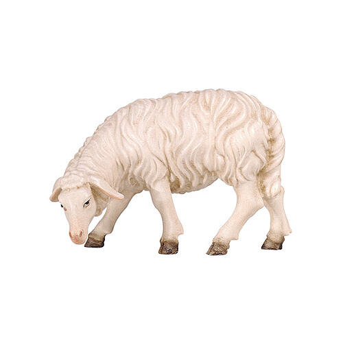 Mouton qui mange tête à gauche 12 cm pour crèche bois peint Mahlknecht Val Gardena 1
