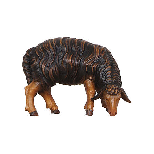 Black sheep grazing, head to the right, 12 cm Mahlknecht Nativity Scene of Val Gardena painted wood 1