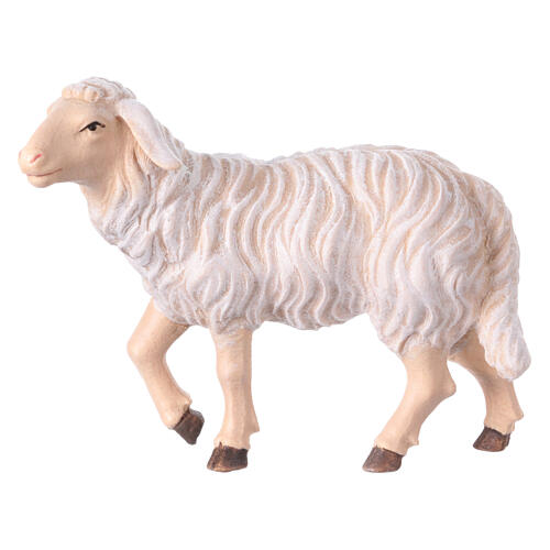 Owca z głową uniesioną, figurka 12 cm do szopki Mahlknecht, drewno malowane Val Gardena 1