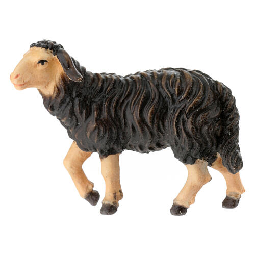 Pecora nera testa alta presepe Mahlknecht 9,5 cm legno dipinto Val Gardena 1