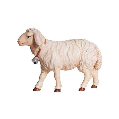 Mouton qui marche avec cloche 12 cm pour crèche bois peint Mahlknecht Val Gardena 1