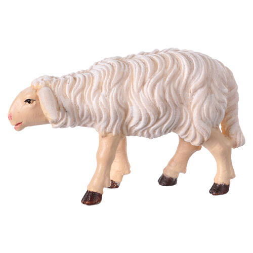 White sheep moving forward 12 cm Mahlknecht nativity painted Val Gardena wood 1