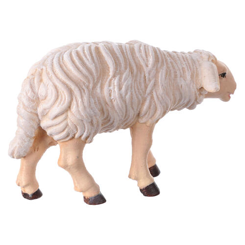 White sheep moving forward 12 cm Mahlknecht nativity painted Val Gardena wood 2