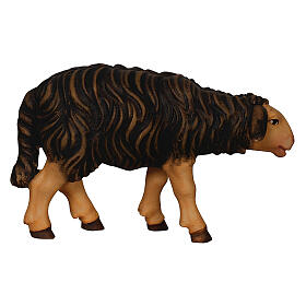 Black sheep with head forward, painted wood, 12 cm Mahlknecht Nativity Scene, Val Gardena