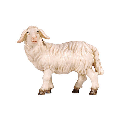 Mouton debout tête à gauche crèche bois peint Mahlknecht 12 cm Val Gardena 1