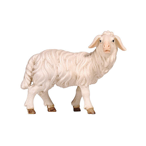 Mouton debout tête à droite 9,5 cm crèche bois peint Mahlknecht Val Gardena 1