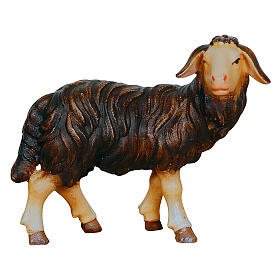 Standing black sheep with head to the right, 9.5 cm Mahlknecht Nativity Scene, Val Gardena, painted wood