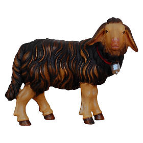 Black sheep with bell for 9.5 cm Mahlknecht Nativity Scene, painted wood, Val Gardena