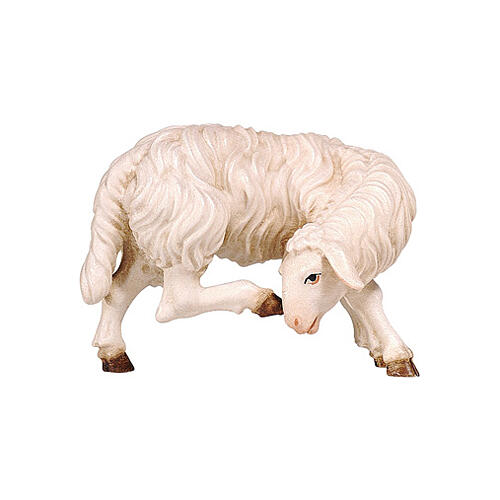 Sheep scratching itself 9.5 cm Mahlknecht nativity painted Val Gardena wood 1