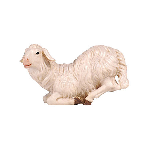 Mouton agenouillé crèche Mahlknecht Val Gardena 12 cm bois peint 1