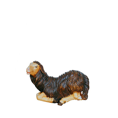 Pecora nera inginocchiata 9,5 cm presepe Mahlknecht legno dipinto Val Gardena 1