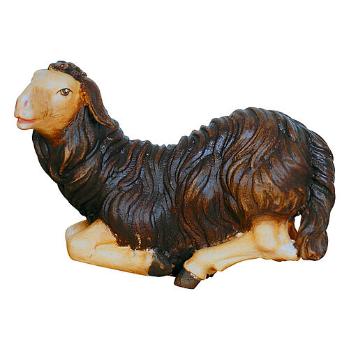Pecora nera inginocchiata 9,5 cm presepe Mahlknecht legno dipinto Val Gardena 1