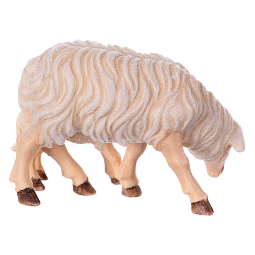 Mouton qui broute avec agneau crèche Mahlknecht Val Gardena bois peint 9,5 cm 3