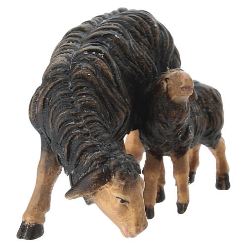 Ovelha negra comendo com cordeiro 9,5 cm presépio Mahlknecht madeira pintada Val Gardena 3